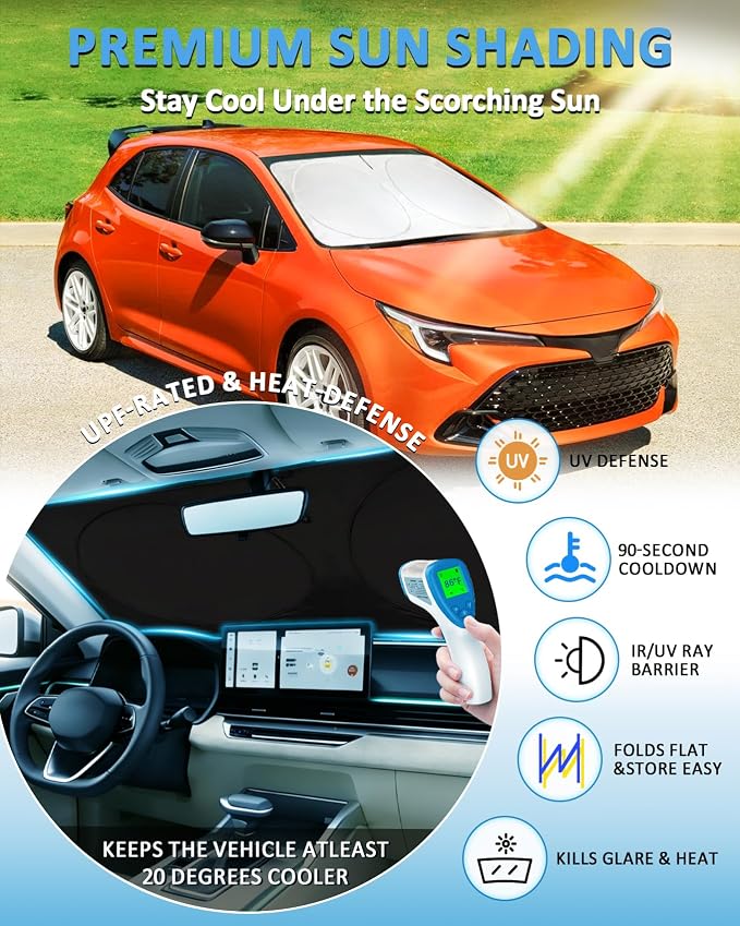 Sun Shade for Toyota Corolla 2020-2025 (Corolla Cross Not Fit) Windshield Sunshade for Corolla 2026 Accessories Front Window Shield Windshield Cover Sun Visor Protect Keep Interior Cool