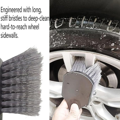 Professional 2-in-1 Car Detailing Brush Set: Soft Ball Handle Interior Cleaner (2.75") + Heavy Duty Long Handle Tire & Wheel Brush (8.26") for Scratch-Free Surfaces