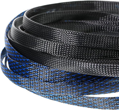 Xuniea 96ft Wire Loom Braided Cable Sleeve Covers Cord Management with 127 Pcs Tube Heat Shrinkable for Audio Video Cable Cord Protectors from Pets(1/2, 1/4, 3/8 Inch,Black and Blue)