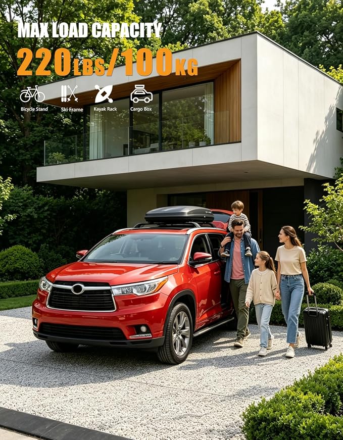 KINGGERI Lockable 220lbs Cross Bars Roof Racks Fit for Toyota Highlander 2014-2019 XLE Limited & SE LE & LE Plus, Aluminum Heavy Duty Roof Rails Crossbars Anti-Theft Metal Black Matte Luggage Kayak