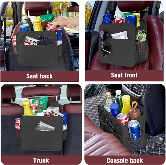 Car Seat Organizer, Back Seat Car Organizer, 2Pack Large Leather Waterproof Car Back Seat Organizer with Cup Holder Over the Car Seat&Headrest Organizer Hanging Car Seat Bags