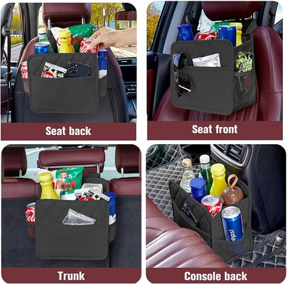 Car Seat Organizer, Backseat Car Organizer, Leather Waterproof Car Back Seat Organizer with Cup Holder Over the Car Seat & Headrest Organizer Backseat Hanging Car Seat Holder Bags