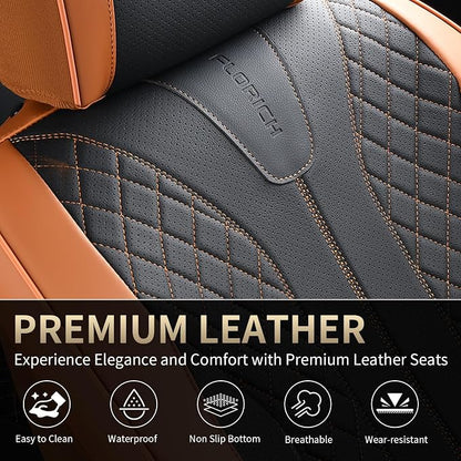 FLORICH Leather Seat Covers for Cars Front Car Seat Cover Premium Automotive Seat Covers Waterproof Car Seat Cushion Protector Universal Fit for Most Cars SUV Trucks, Brown&Black