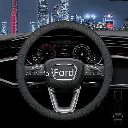 Yangday Leather Steering Wheel Cover for Ford F150 F250 F350, 15.5-16 inches Car Steering Wheel Cover with Non-Slip Breathable (Black)
