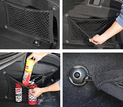 2 Pack Small Cargo Net Pocket Storage Mesh Net Elastic Automotive Cargo Nets Storage Pouch for Car Trunk Net, RV, Boat Storage Mesh Pocket Net with 8 Mounting Screws and Hooks (24 x 9.8 Inches)