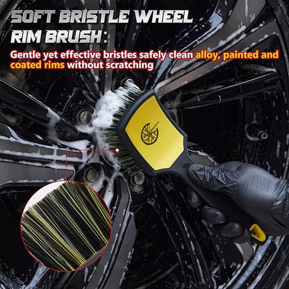 BMLEI Wheel & Tire Brush Set, 2 Pack Car Wheel Brush & Tire Cleaner Brushes, Soft Bristle Rim Brush and Stiff Tire Scrub Brush, Scratch-Free Wheel Cleaning Kit for Car Detailing, Trucks, SUVs