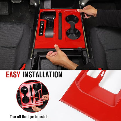 Jimen Compatible with Ford F150 2021-2025, Center Console Gear Shift Panel Trim Cover (Red)