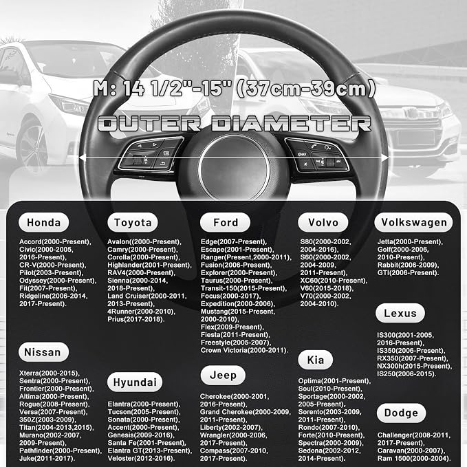 SEG Direct Steering Wheel Cover for Car, Standard Size 14.5-15 inch, Auto Interior Accessories, Black with Sliver Carbon Fiber Pattern