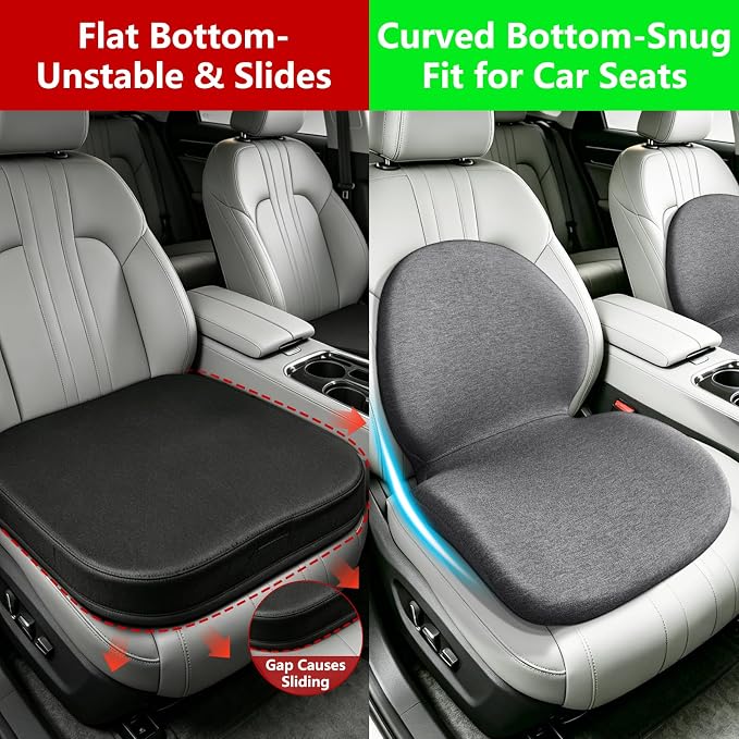 Car Seat Cushion with Lumbar Support Pillow - Memory Foam Driver Seat Cushion for Back & Sciatica Pain Relief, Washable Cover, Non-Slip Bottom for Long Driving, Office Chair & Truck (Grey)