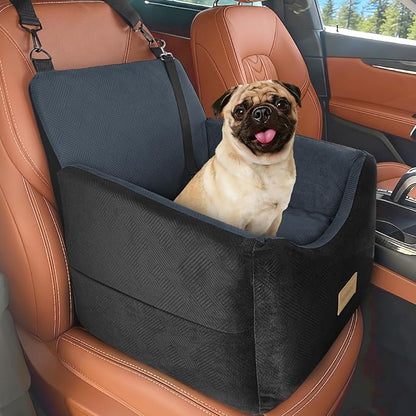 JOEJOY Dog Car Seats for Small Medium Dogs Under 35lbs, Dog Booster Seat with Detachable Washable Cover and Cushion, Memory Foam Pet Car Seat with Safety Belt and Storage Pockets (DG)