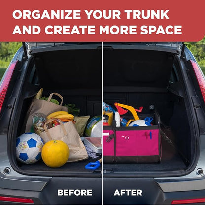 TRUNKCRATEPRO Pink Car Accessories For Women, Trunk Organizer For Car, Suv, Jeep Premium Adjustable Multi Compartments Collapsible (Large Capacity)