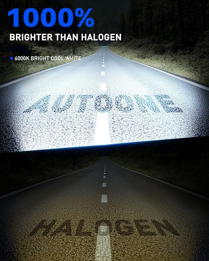 AUTOONE 9005/HB3 LED, 1000% Brightness Fanless Plug and Play No Flicker Automotive 9005 Light Bulb Replacement for Halogen