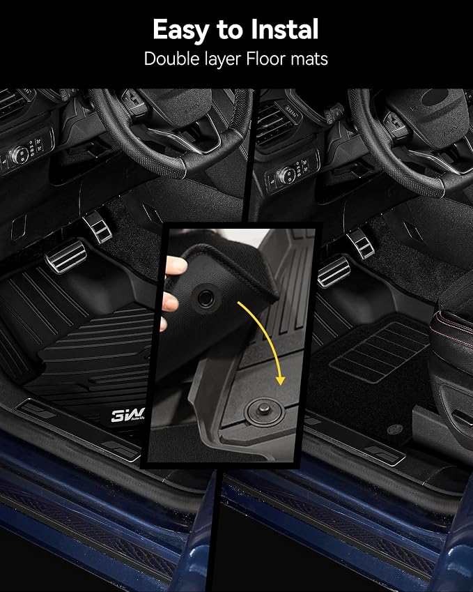 3W Floor Mats & Carpets (1st and 2nd Rows) Fit for Ford Bronco Sport 2021-2025 All Weather TPE Car Accessories Custom Fit Full Set Ford Bronco Sport Car Mats (Not for Bronco & Rubberized Floor)