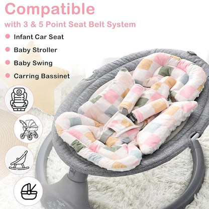 DILIMI Infant Car Seat Insert, Baby Car Seat Head Support with 3 Strap Paddings, Soft Newborn Car Seat Cushion for Stroller, Swing, Bouncers, Colorful Checkered