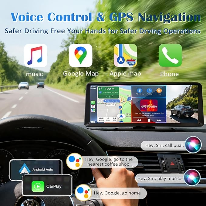 8.1" HD Carplay Screen for Car Stereo, 2K Dash Cam Wireless Portable Touch Screen Car Play with Apple Carplay & Android Auto with 1080P Back Up Camera, Bluetooth, Mirror Link, GPS , AUX, Voice Control