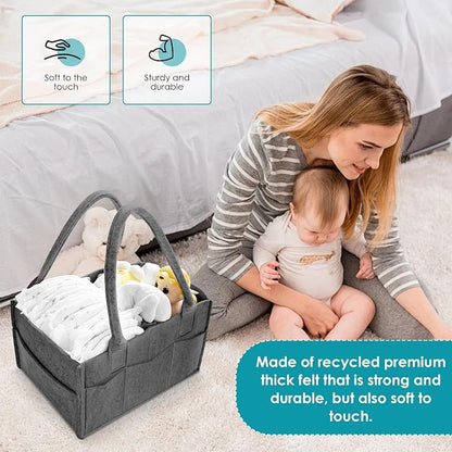 Cute Castle 2 Pack Diaper Caddy Organizer - Portable Baby Caddy Organizer with Handle, Nursery Storage Bin and Car Organizer for Girls, Boys - Baby Gift Basket - Dark Grey