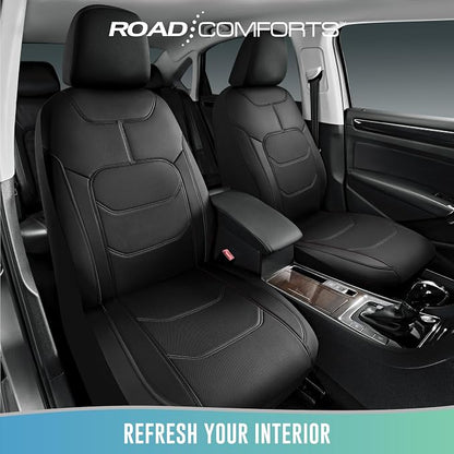 Road Comforts Seat Covers, Premium Leather Car Seat Covers Front Seats,Airbag Compatible, Automotive Seat Covers Universal Fit Most Cars,Vans,Truck,SUV Black