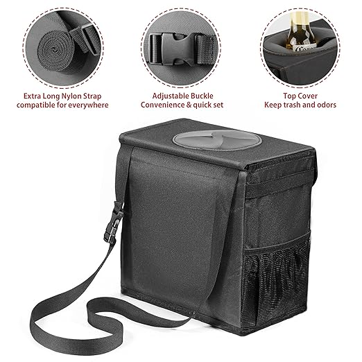 Ryhpez Car Trash Can with Lid - Car Accessories for Women Men, Vehicle Trash Bin Storage Bag, Truck Garbage Can Foldable with Metal Rack Support for Back Seat Hanging (2.4 Gallon/9L)