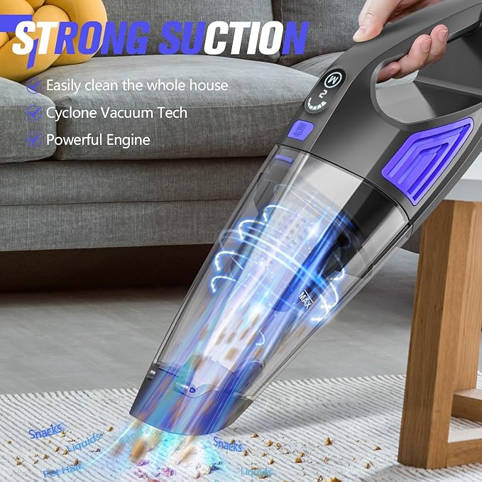 ATONEP Handheld Vacuum Cordless Cleaner,Powerful Portable and Dust Buster Hand Vcauum Rechargeable with Large-Capacity Battery for CarPetOfficeHome (Mixed Colors) (Dark Blue)