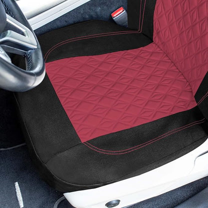Universal Fit Diamond Stitched Flat Cloth Car Seat Covers Full Set - Burgundy