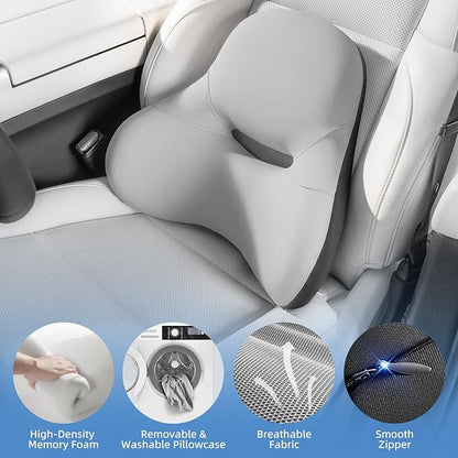 BEBAS Ergonomic Lumbar Support Pillow for Car, Memory Foam Back Support for Driving, Lower Back Pillow for Pain Relief, Comfort Lumbar Cushion for Office Chairs, Car Seat, Wheelchair -Gray
