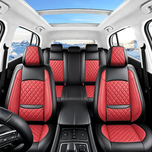 Car Seat Covers Compatible with Hyundai Elantra 2017-2025 2026 - Waterproof & Breathable Luxury Leather All-Weather Seat Cushions Protectors,Airbag Compatible,Only 2 Front seat Covers (Red)