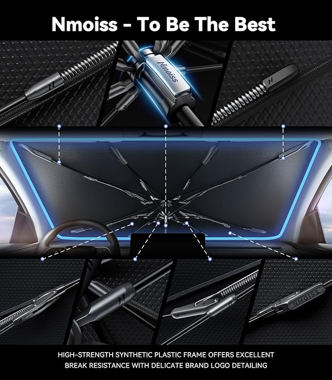 Nmoiss Windshield Sun Shade Umbrella for Honda Accord - [Vinyl Coating Heat Shield] Protect Car from Sun Rays & Heat Damage Keep Cool and Protect Interior, Spring Structure Edge