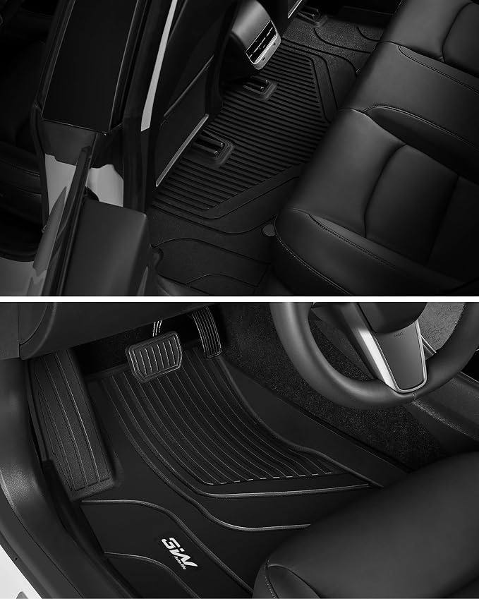 3W Tesla Model 3 Floor Mats and Trunk Mat, All-Weather TPE Floor Liner Compatible for Tesla Model 3 2021-2023, Full Set Black Floor Mats and Cargo Liner Mat Custom Fit