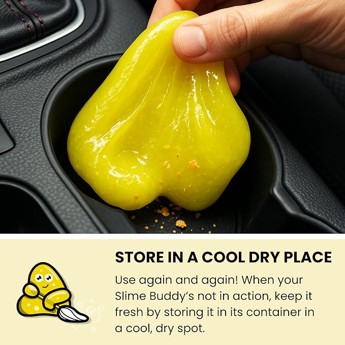 Slime Buddies Cleaning Slime | (3 Pack) 1 Lemon, 1 Apple, 1 Strawberry Scented Car Cleaning Gel | Car Interior, Cup Holder, & Keyboard Detailing Tool | Reusable Putty for Loose Dust & Dirt