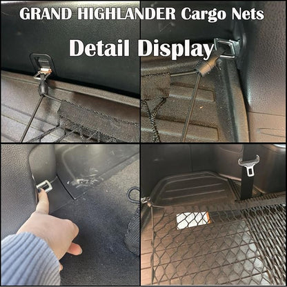 Rear Trunk Organizer Cargo Net Suitable for 2024 2025 2026 Toyota Grand Highlander Hybrid Limited Platinum Nightshade XLE LE Rear Trunk Mesh Cargo Storage Net Bag Grand Highlander Accessories