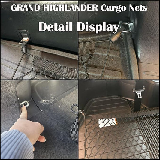 Rear Trunk Organizer Cargo Net Suitable for 2024 2025 2026 Toyota Grand Highlander Hybrid Limited Platinum Nightshade XLE LE Rear Trunk Mesh Cargo Storage Net Bag Grand Highlander Accessories