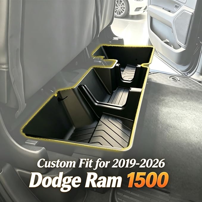 Under Seat Storage Boxes - Compatible with 2019-2026 Dodge Ram 1500 Crew Cab (Not for Classic), Heavy Duty Upgraded Rear Under Back Seat Storage Truck Cargo Black Tool Box Organizer