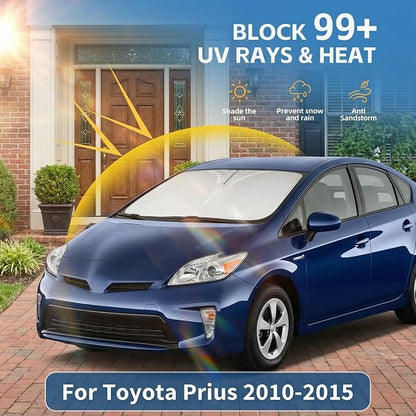 Windshield Sun Shade for Toyota Prius Hatchback 2010-2015 Double Layer 240T Front Window Shade Custom Fit Prius Sun Visor Foldable Shade Blocks UV Rays Summer Must Have Car Accessories