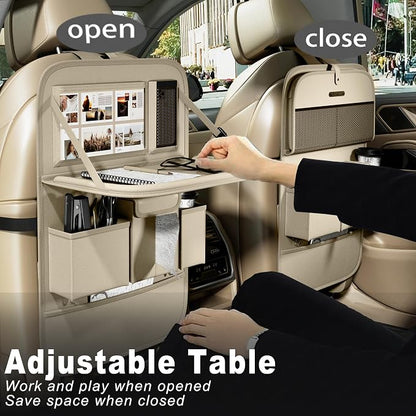 XDV Car Seat Organizers,Multi-functional Back Seat Protectors, Storage Pouches, and Tray Holders (for Cars, Kids, Seat Back and Rear Seats) (Plain Beige, 1 Pcs)
