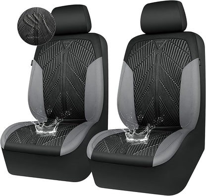CAR PASS Waterproof Black Gray Car Seat Covers Front Seat Covers Neoprene Wetsuit,All-Weather Non-Slip Durable,Universal Fit for SUV Sedans Trucks Van Automotive,Airbag Compatible,3D Emboss Black Gray