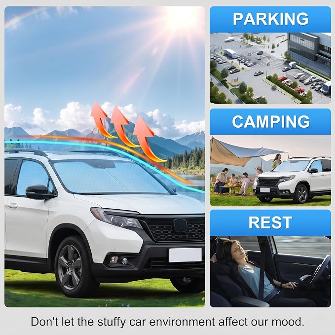 Custom Fit Windshield Sun Shade for Honda Passport 2019-2025 | Perfect Vehicle Fit, Cooler Interior, Blocks UV Rays, Stronger Frame, Easy Fold & Store