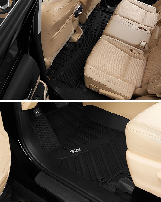 3W Floor Mats Fit 2014-2019 Toyota Highlander (Not for Hybrid), All Weather TPE Custom Fit Car Floor Liners 1st&2nd Row, Black