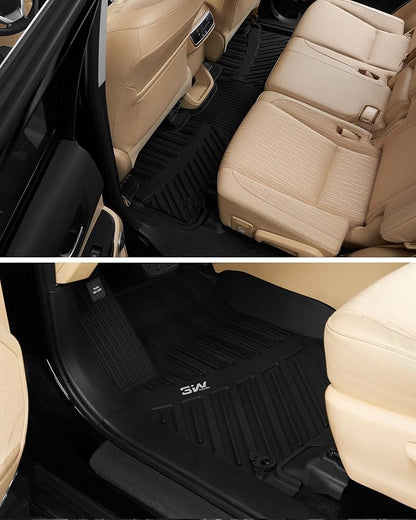 3W Floor Mats Fit 2014-2019 Toyota Highlander (Not for Hybrid), All Weather TPE Custom Fit Car Floor Liners 1st&2nd Row, Black