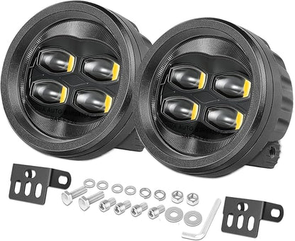 SAE Yellow Fog Lights, ACEC SHOP 2PCS 80W 3.5 Inch Round LED Fog Light Bars DOT Approved Street Legal Amber Pods Off Road Driving Light for Truck Pickup Wrangler Tacoma Tundra F150 UTV SUV Motorcycle