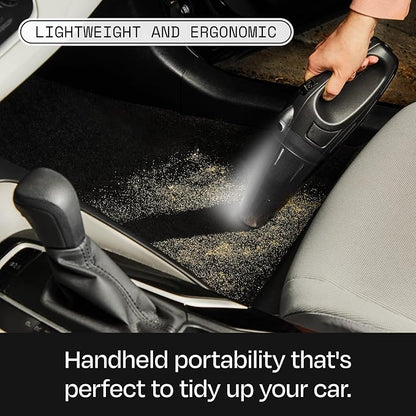 BUFF Handheld Vacuum Cordless - Portable and Rechargeable Car Vacuum Cleaner with LED Flashlight, Crevice Tool, Brush, and Storage Case for Home, Office, Car, Pets - Black