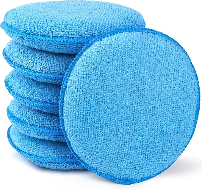 GLIMGLINT Microfiber Wax Applicator Pads, 5 Inch Round Foam Buffing & Detailing Polishing Pads, Reusable Car Wax Applicator for Car Cleaning, Waxing & Fine Polishing, 6 Pack