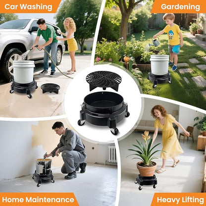 ROBLOCK 5 Gallon Bucket Dolly Roller with Wheels, Detailing Bucket Dolly with Dirt and Grit Traps Insert, Car Wash Accessories for Car Washing, Cleaning, Carrying