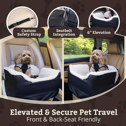 Snoozer Lookout I Car Seat - Dog Car Seats for Small Dogs, Puppy Booster Bed for Small & Medium Sized Pets Up to 25 Lbs, Elevated, Washable - Medium, Black Diamond