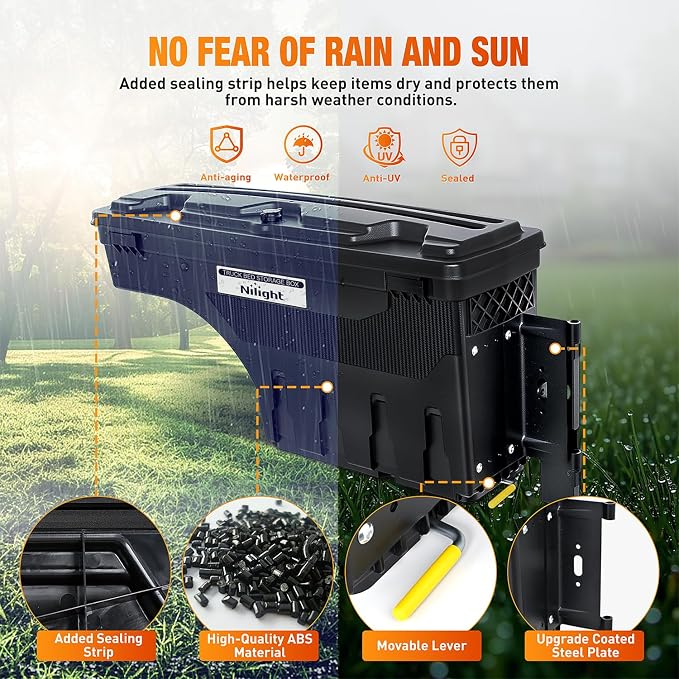 Nilight Truck Bed Tool Box Right Passenger Side Truck Tool Box Fit for Ford F-150 1999-2014 ABS Swing Case Truck Bed Storage Box with Lockable Lid Waterproof Wheel Well Toolbox Black