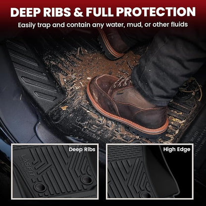 LASFIT Floor Mats for Toyota Tacoma 2024-2026 Double Cab Gas Manual Tran Only (Not Fit Hybrid & Xtra Cab & Auto Trans) All Weather TPE Floor Liners for Custom Fit Tacoma Front&Rear 2 Row Mats