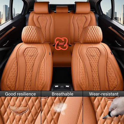 Coverado Seat Covers, Car Seat Covers Full Set, Leather Car Seat Cover, Car Seat Covers Front Seats Back Seat Cover Seat Protector Universal Fit Most Cars (Brown-All, FullSet)