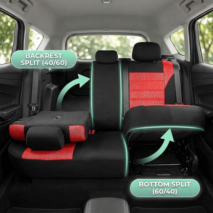 FH Group Automotive Car Seat Covers Full Set Premium 3D Air Mesh Front Seat Covers, Airbag Compatible & Split Bench Cover Universal Fit Interior Accessories for Cars Trucks and SUVs - Red