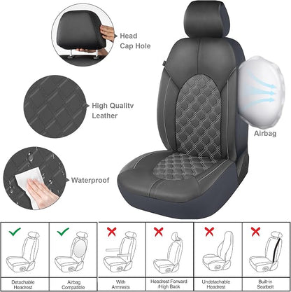 CAROMOP Luxury PU Leather Car Seat Covers Front Set - Anti-Stain Waterproof Automotive Seat Covers for Cars - Universal Car Interior Covers Seat Protectors for Sedans SUVs Pick-up Trucks (Gray)