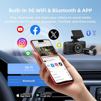 Dash Cam Front Rear, 4K Front + 4K Rear Full HD Dash Camera for Cars Built-in Wi-Fi Bluetooth GPS with 64GB SD Card, 3.0” IPS Screen with App Control, G-Sensor, HDR, Night Vision, 24H Parking Mode