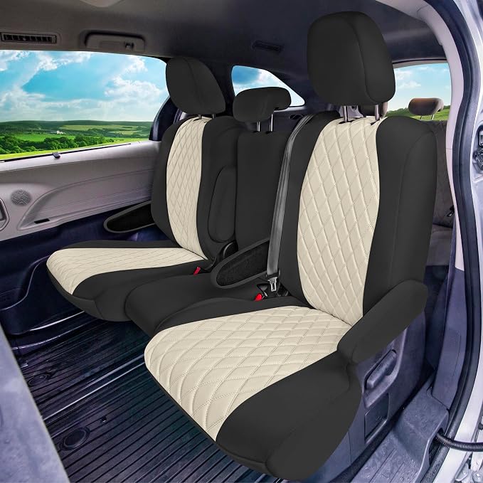 FH Group Custom Fit Car Seat Covers Specifically Made for Toyota Sienna 2011-2020, Car Seat Cover 2nd Row Set, 8 Seater Automotive Seat Covers in Beige Neoprene, Waterproof and Washable Seat Covers